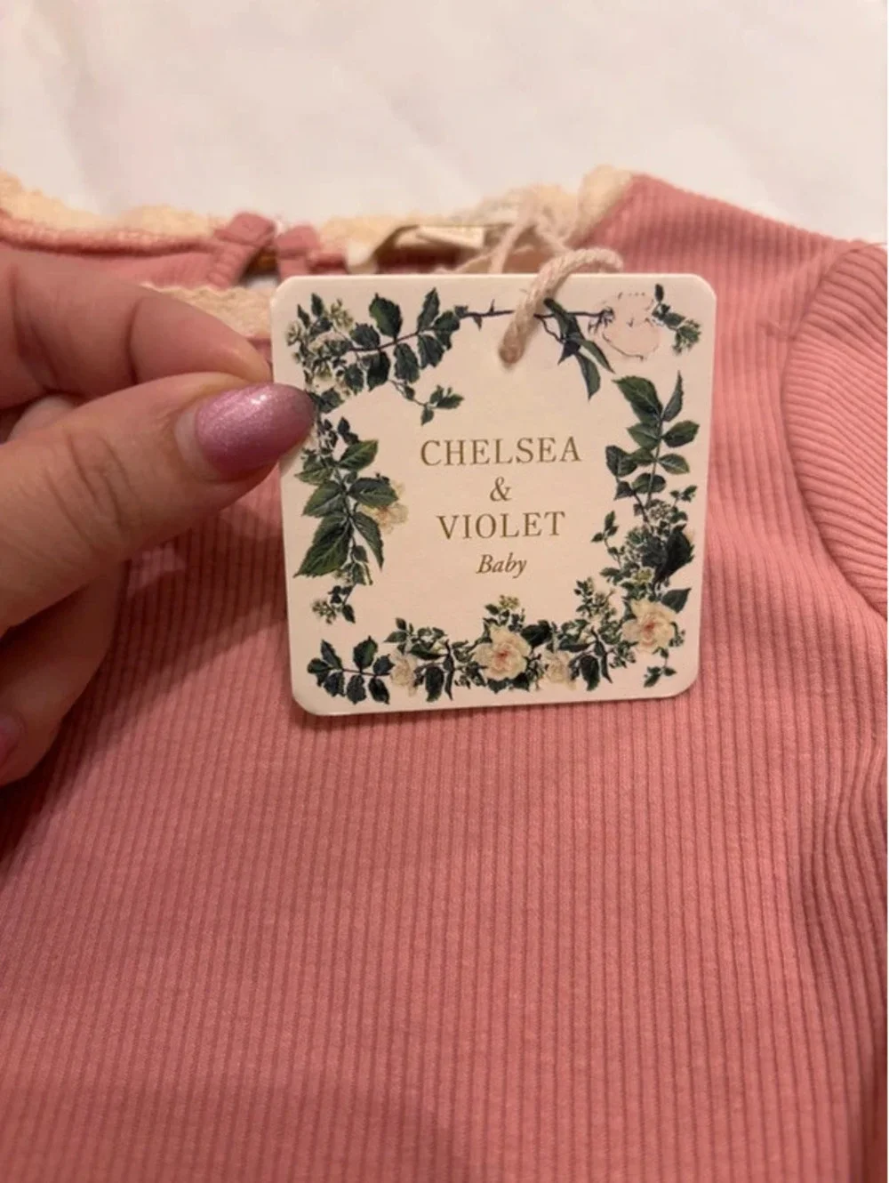 Chelsea & Violet Baby Ribbed Pink Long Sleeve Top 12 Months NWT Lace Trim